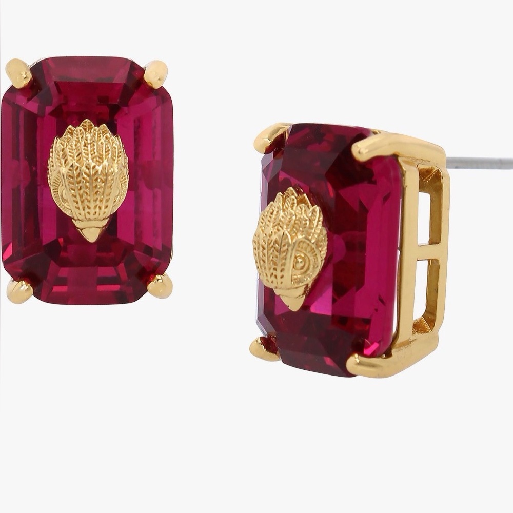 New Kurt Geiger Emerald-Cut in Box Gold-Tone & Deep Pink Crystal Stud Earrings